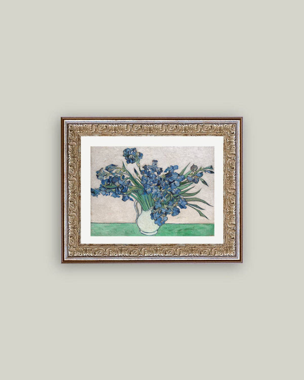 Blue Irises in Vase Framed Antique Art-Blue Hand Home