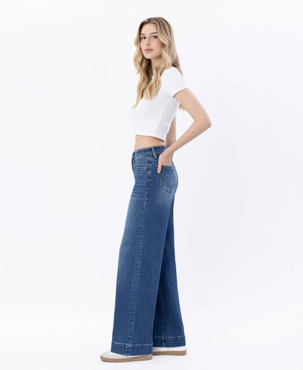 HIGH RISE TROUSER HEM WIDE LEG JEANS LV1753-Blue Hand Home