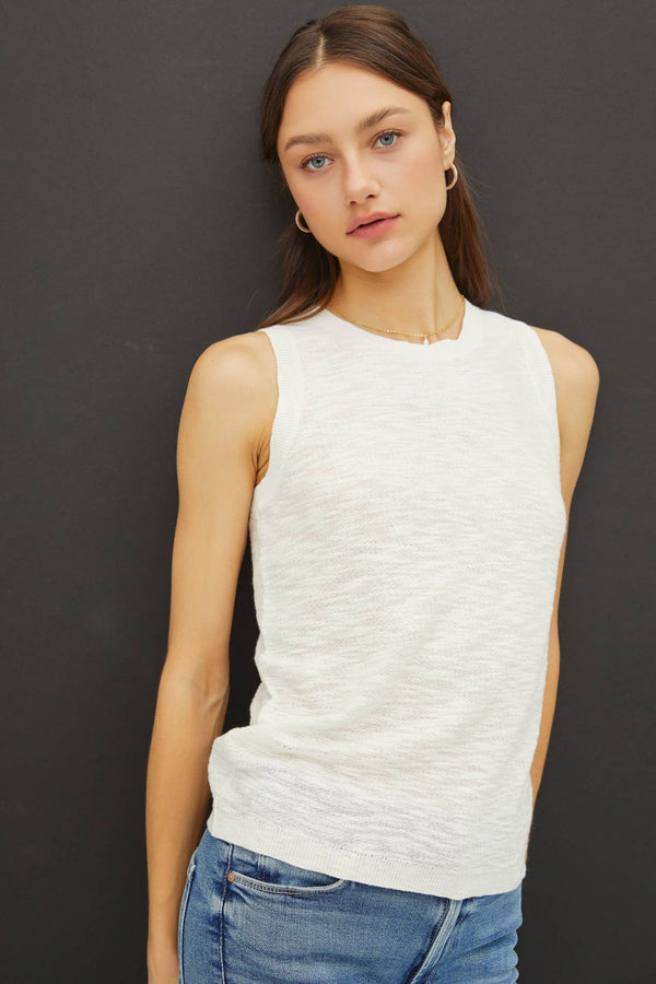 ROUND NECK SLEEVELESS SLUB KNIT TOP-Blue Hand Home