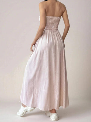 Effortless vibe Pinstripe strapless A-line skirt maxi dress-Blue Hand Home