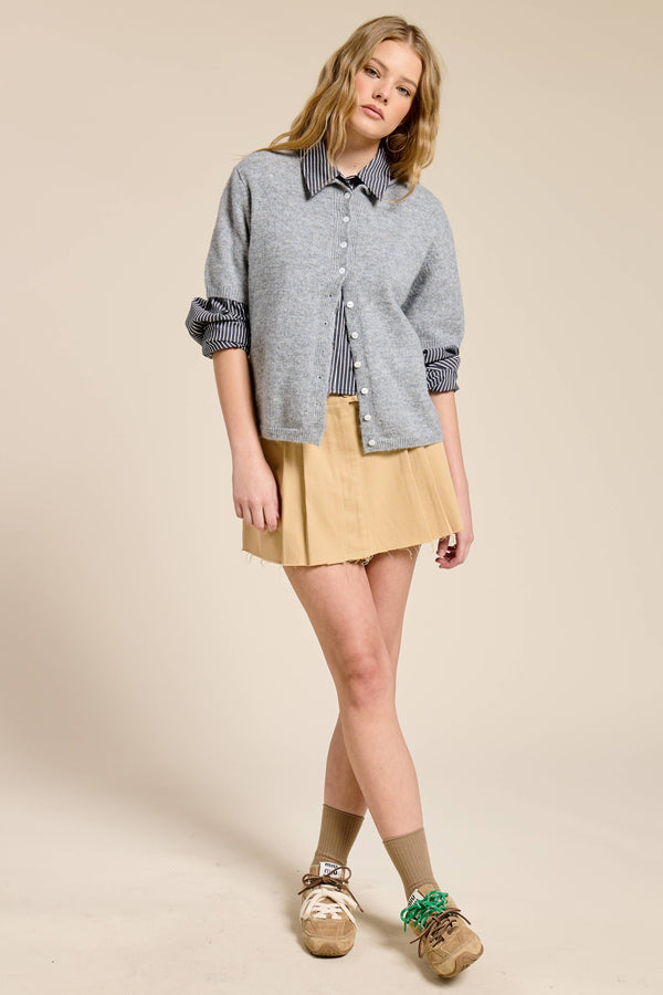 Short Sleeve Button Down Cardigan Top-Blue Hand Home