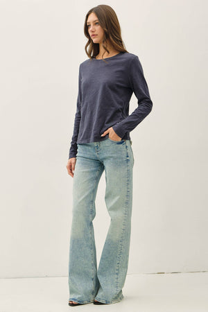 Cotton Slub Crewneck Long Sleeve Tee