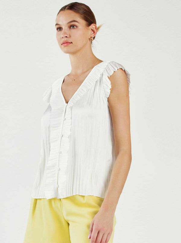 Button Front Pleated Blouse-Blue Hand Home