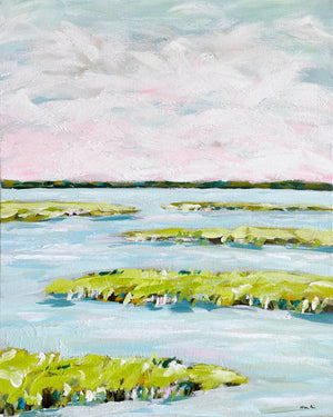 Abstract MarPrint on Paper, "Early Morning Marsh"-Blue Hand Home