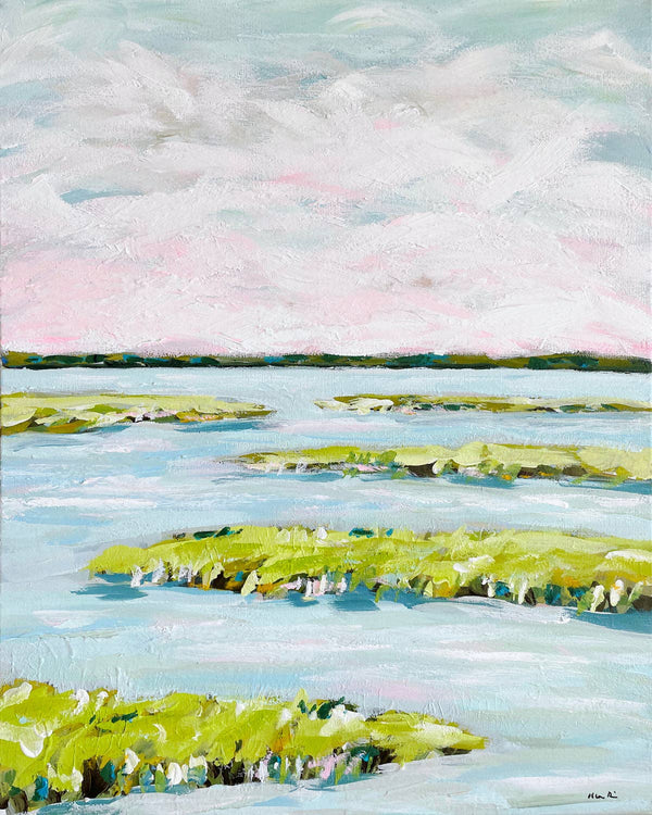 Abstract MarPrint on Paper, "Early Morning Marsh"-Blue Hand Home
