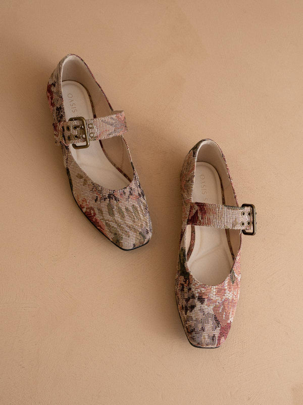 The Soho | Mauve Tapestry Ballet Fall Flat With Buckle