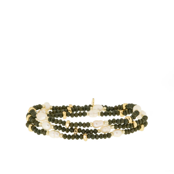 Crystal beaded pearl wrap bracelet-Blue Hand Home