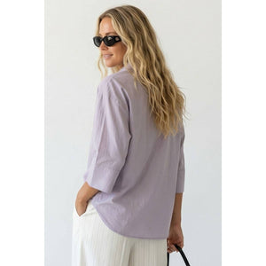 Contrast Stitch Detail Popover Blouse-Blue Hand Home
