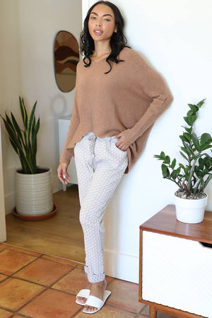 Npa31-Bw73 One Size Jaquard Drawstring Waist Pants