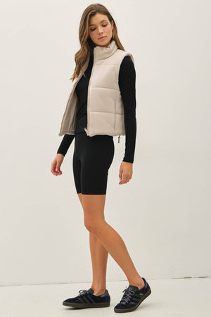 Classic Puffer Zip Up Vest W/ High Neck