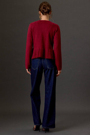 Covered Button Peplum Knit Cardigan