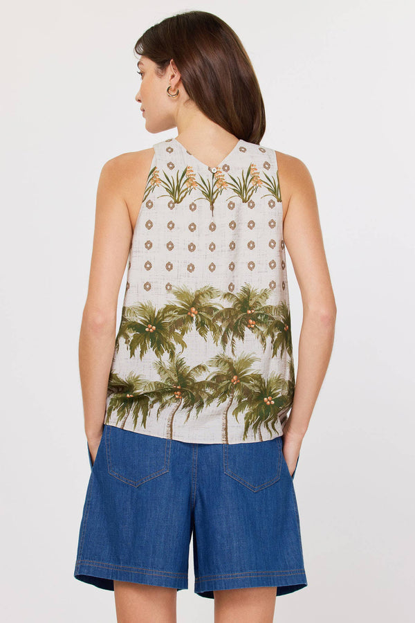 Boho Tropical Printed Halter Neck Top-Blue Hand Home