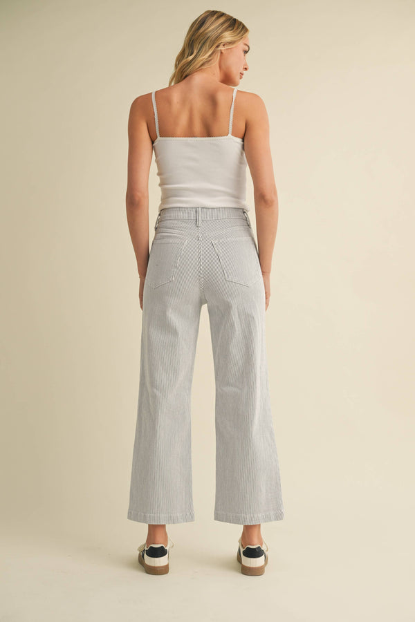 BP433J - STRIPE - Patch Pocket Wide Leg-Blue Hand Home