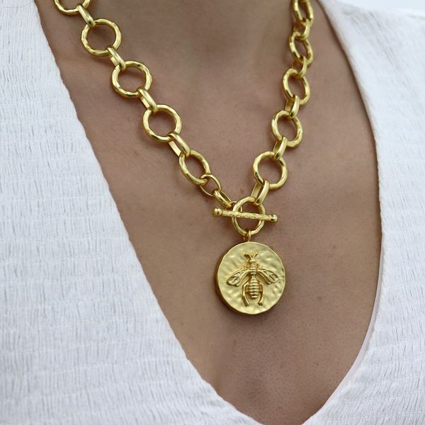 Queen Bee Toggle Necklace with Enamel - 24K Gold Plated