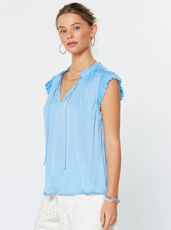 Margot Pleated Sleeve Blouse-Blue Hand Home