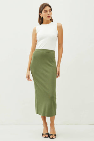 KNITTED HIGH RISE MIDI SKIRT-Blue Hand Home