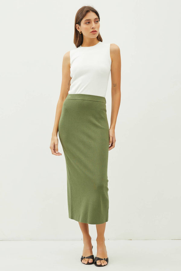 KNITTED HIGH RISE MIDI SKIRT-Blue Hand Home