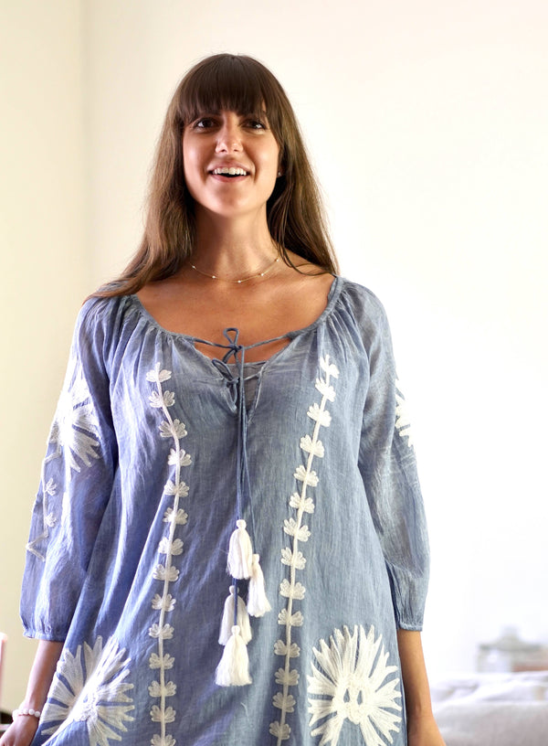 Elana Dress Sky Blue-Blue Hand Home