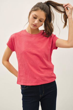 GARMENT DYE COTTON SLUB SLIM FIT CREWNECK BABY TEE-Blue Hand Home