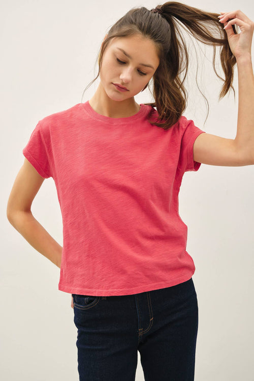 GARMENT DYE COTTON SLUB SLIM FIT CREWNECK BABY TEE-Blue Hand Home