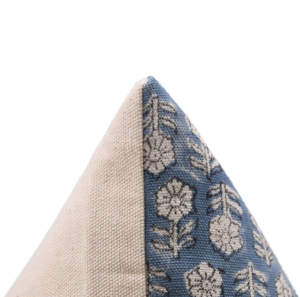 Stylish Block Printed Duck Canvas Pillow Cover - Tulsi Buti-Blue Hand Home