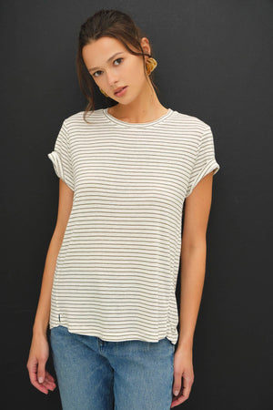 LINEN BLENDED STRIPED RELAXED TEE-Blue Hand Home