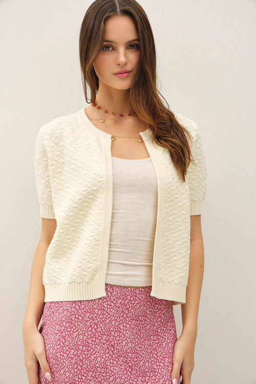 TEXTURED SHORT SLEEVE CARDIGAN-Blue Hand Home