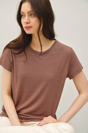 LINEN CLASSIC ROUND NECK SPLIT HEM T-SHIRT-Blue Hand Home