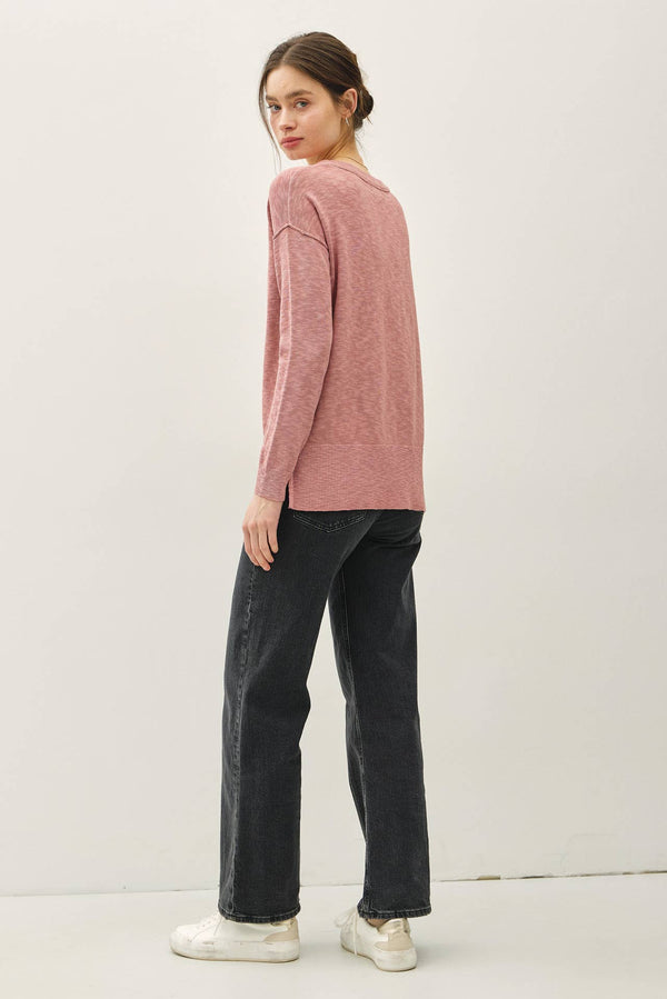 SLUB YARN ROUND NECK SWEATER WITH CHEST POCKETS-Blue Hand Home