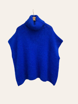 80% Kid Mohair Turtleneck Poncho Sweater: Vert Amande / One Size-Blue Hand Home