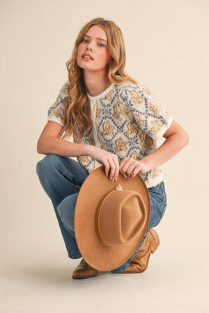 FLORAL SHORT SLEEVE SWEATER CARDIGAN MSW11258-Blue Hand Home