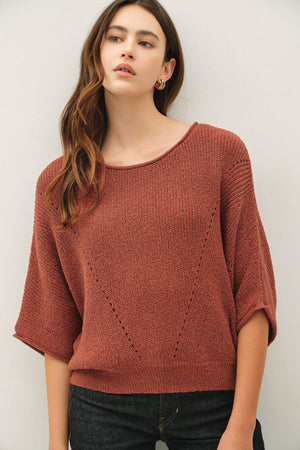 POINTELLE DOLMAN SLEEVE CROPPED SWEATER-Blue Hand Home