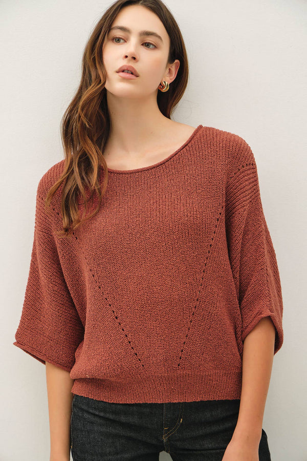 POINTELLE DOLMAN SLEEVE CROPPED SWEATER-Blue Hand Home