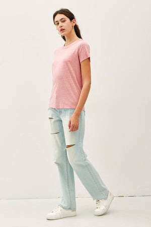 SOFT ROUND NECK SOLID BASIC TEE SHIRT-Blue Hand Home
