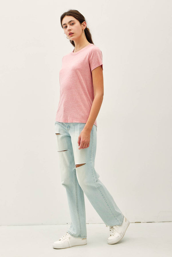 SOFT ROUND NECK SOLID BASIC TEE SHIRT-Blue Hand Home