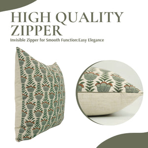 Unique Block Print Linen Blend Pillow Cover - Lotus-Blue Hand Home