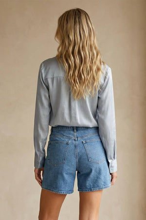 Refined Hidden-Placket Blouse-Blue Hand Home