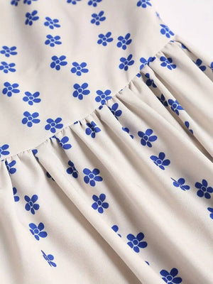 Vacation ocean fish print strap dress back elastic-Blue Hand Home