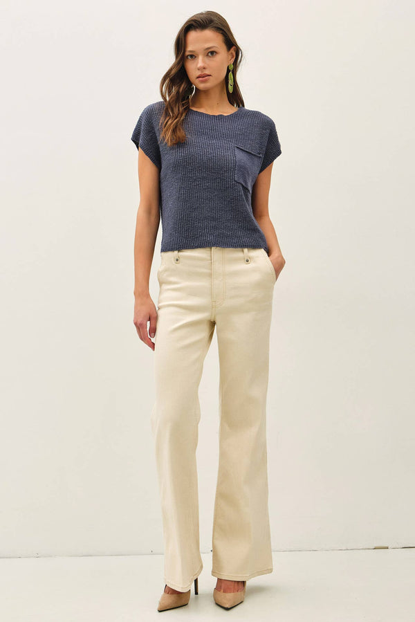 [New Color] Patch Pocket Dolman Cap Sleeve Boxy Knit
