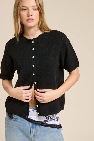 Short Sleeve Button Down Cardigan Top-Blue Hand Home