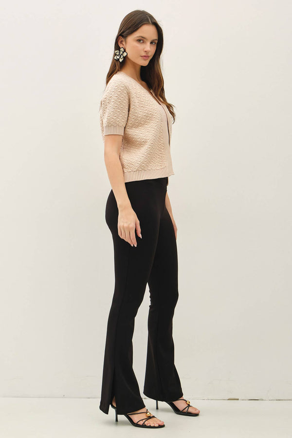 TEXTURED SHORT SLEEVE CARDIGAN-Blue Hand Home