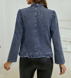 Crop Open Ruffle Denim Jacket
