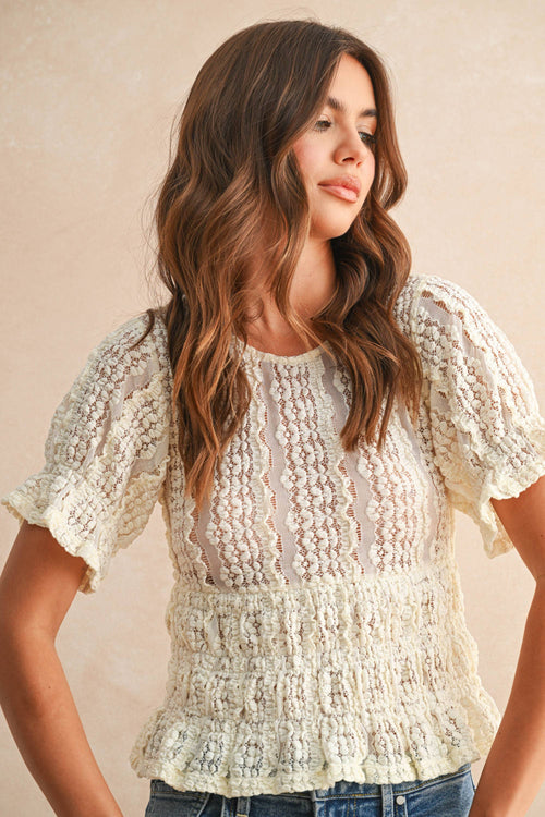 T5678 SHORT SLEEVE LACE BLOUSE-Blue Hand Home