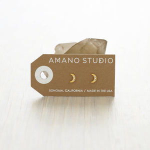Crescent Moon Crystal Stud Earrings-Blue Hand Home