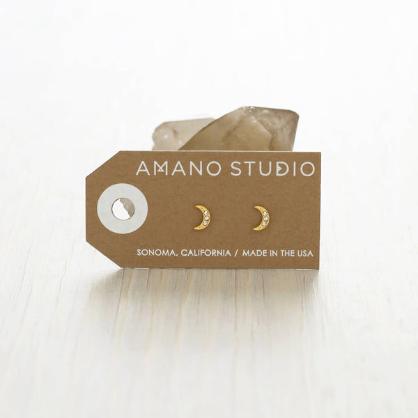 Crescent Moon Crystal Stud Earrings-Blue Hand Home