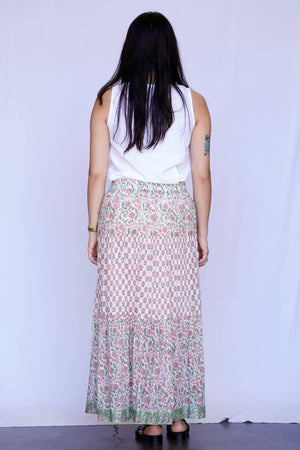 Tiered Maxi Skirt-Green Pink
