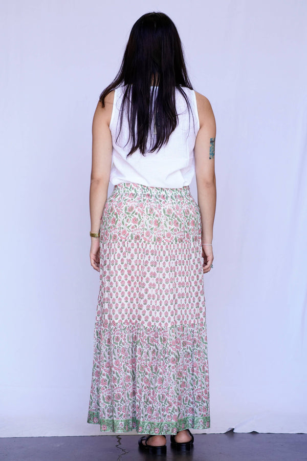 Tiered Maxi Skirt-Green Pink