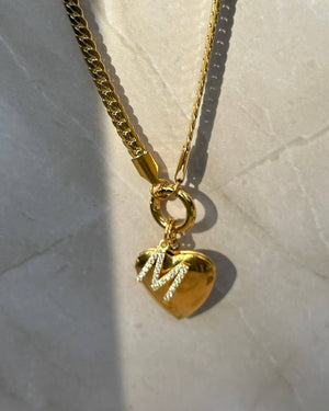 Initial Heart Locket Charm Necklace-Blue Hand Home