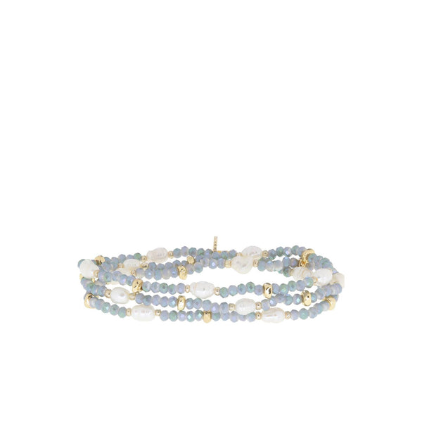 Crystal beaded pearl wrap bracelet-Blue Hand Home