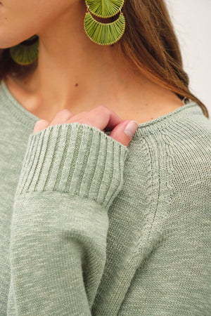 [NEW SHADE]RAGLAN SLEEVE SLUB PULLOVER SWEATER-Blue Hand Home